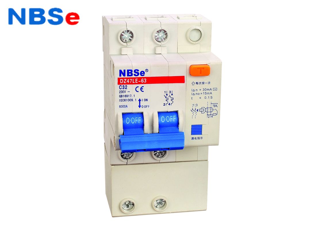 NBSe 2P 32A Differential RCBO Breaker With Flame Resistant Plastic DZ47LE